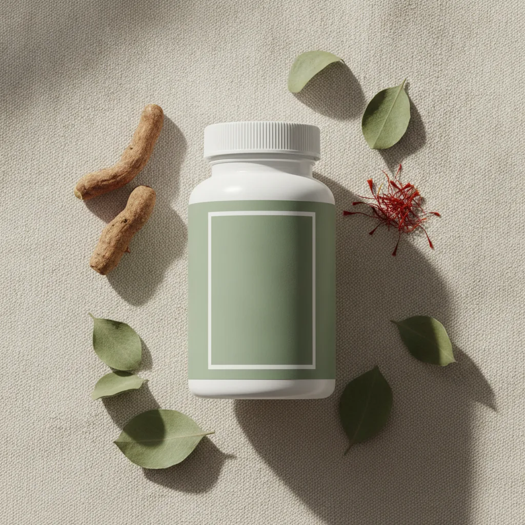 Neravelle supplement bottle in a calm botanical setting