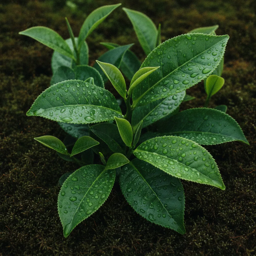 Green tea leaves close-up